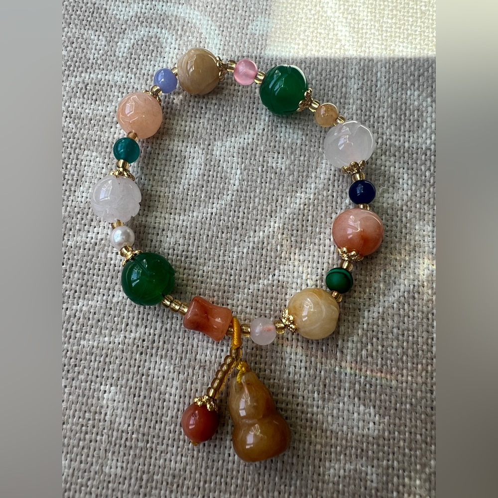 multi color jade stretch Beaded Bracelet with charm